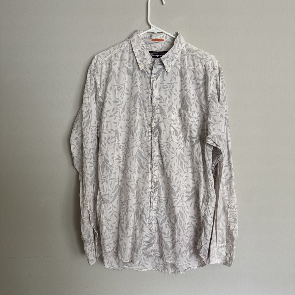 Reyn Spooner Hawaiian Shirt‎ Mens XL Beige Green Floral Long Sleeve Button Down